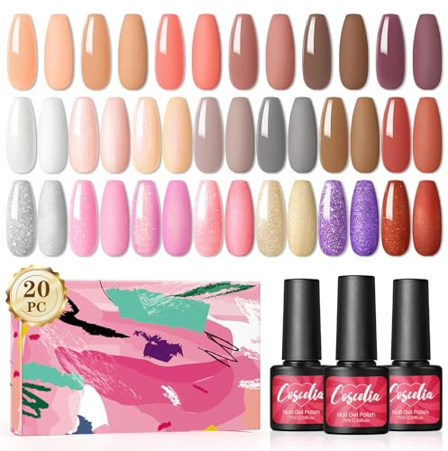 COSCELIA UV Nagellack Set 20 Farben Soak-Off Gel Nagellack Nude Gellack UV Gel Nägel Geschenk für Anfänger Nägel Selber Machen Nageldesign