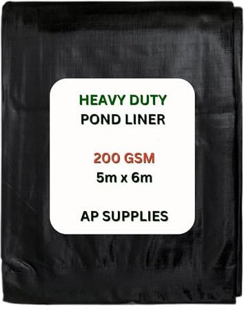AP Supplies 5m x 6m Black Pond Liner 200g/sqm - Heavy Duty HDPE Material - UV & Tear Resistant, Flexible for Koi & Fish Pools, Water Garden - Ideal for Small to Large Ponds, Wildlife, Underlay