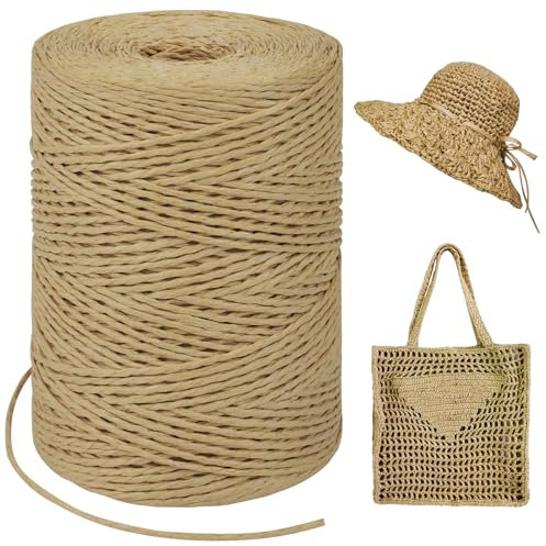 LEREATI Rafia per Uncinetto per Borse, 1.5mm x 300m Cordino per Borse Uncinetto, Raffia Nastro Regalo Rafia Naturale, Filato per Borse Uncinetto, Cappello, Confezioni Regalo, Fai da Te Artigianato