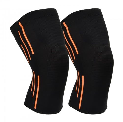 Rodilleras Menisco y Ligamento, Set de 2 Negras+Naranjas, Rodilleras Deportivas, Rodilleras Gym, Rodillera Menisco, Rodillera Compresión, Talla L, Caliente y Protectora
