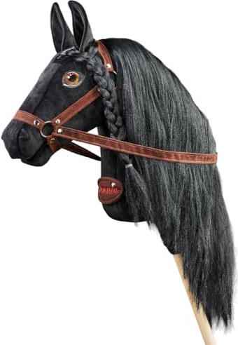 Ponnie Steckenpferd Black Lady A3, Hobby Horse, Pferde Spielzeug für Kinder, mit handgemalten Augen, hergestellt in Einer geschützten Werkstatt