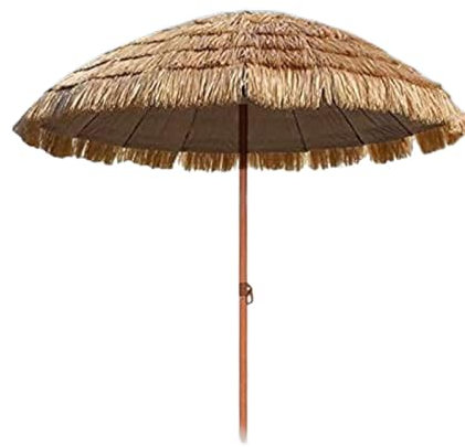 Sombrilla de jardín de paja de 7.8 pies con diseño de inclinación, color natural, sombrilla de mercado para terraza, patio, piscina y playa, protección UV