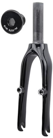 Fourches Rigides De Vélos Pliants 14 Pouces 412 Fourche Avant BMX 1-1/8 Tube Droit 9 * 74mm Dégagement Rapide Fourche Dure De Vélo en Fibre De Carbone V Brake(Gloss Black A)