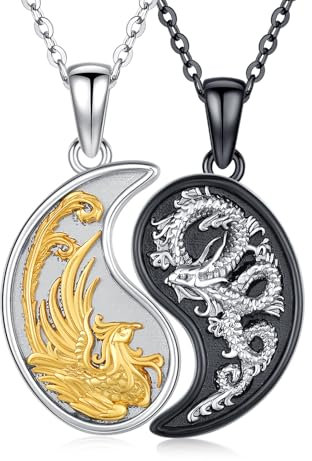 OHAYOO Yin Yang Halskette 925 Sterling Silber Anhänger Kette Partnerketten für Sie und Ihn Schmuck Geschenke für Damen Herren Couple (Drache und Phönix)
