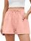 Niwicee Short Femme Shorts Dété Léger Mode Short Ample de Couleur Unie Pantalon Court Décontractée Taille Haute avec Ceinture Élastique Short Sport de Survêtement Court avec Poches (Rose, S)