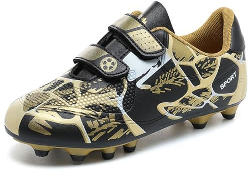 BAODLE Kinder Fußballschuhe Jungen FG/AG Outdoor Fussballschuhe Mädchen TF Football Professionelle Trainingsschuhe Atmungsaktiv Schwarz Golden Größe 35