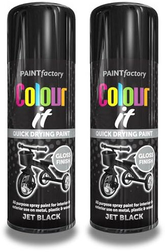 AOC24 - 400ml Black Gloss Jet Black Paint - All Purpose Spray Paint for Interior & Exterior - Use on Metal, Wood, Plastic Spray Paint - Quick Drying Paint Excellent Coverage Smooth Finish (2)