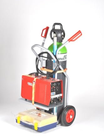 Svelt Carrello Professionale in Acciaio per Saldatrice – Portata 150 kg, Ruote Antiforatura, Cinghia di Sicurezza e Cassetta Portattrezzi