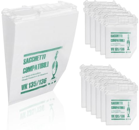 12 Sacchetti per Aspirapolvere Vorwerk Folletto VK135 VK136 FP135 FP136