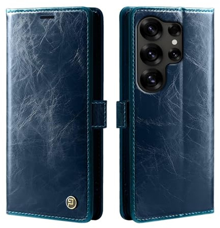 phase9 Handyhülle für Samsung Galaxy S25 Ultra Klapphülle Magnetverschluss RFID-Schutz Kartenfächer Geldfach Standfunktion Vintage Schutzhülle Blau