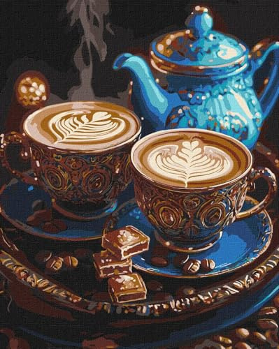 IDEYKA Kaffee-Melodie mit extra Metallic-Farben ©art_selena_ua Malen nach Zahlen für Erwachsene, einfaches Acryl-Malen nach Zahlen für Erwachsene, mit rahmen,DIY 40x50cm