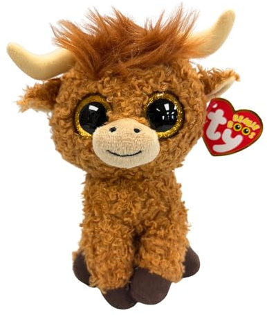 TY Beanie Boos – Alfie die Kuh mit großen und glitzernden orangefarbenen Augen, das Plüschtier mit großen glitzernden Augen – 15 cm – T37372