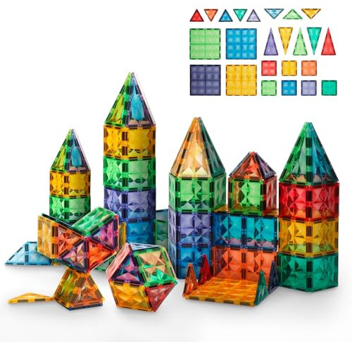 Panduro Magnetic Tiles 100 Pieces Magnetic Building Blocks Kit Various Shapes Creative STEM Toys for Kids Compatible Kits