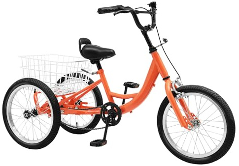 Donened - 16 Zoll Dreirad Fahrrad, 3 Räder Kinderfahrrad mit Einkaufskorb, Sattels Höhenverstellbar, Kinderdreirad für Kinder ab 7-10 Jahre