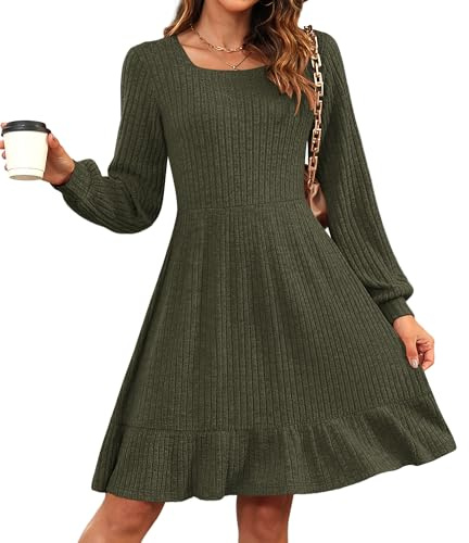 AUSELILY Winter Jumper Dress for Women UK Knitted Elegant Dress Autumn Long Sleeve Sweater High Waist Dresses