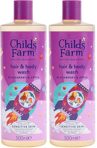 Childs Farm Kids Hair & Body Wash, Blackberry & Apple | Tear-free, Gently Cleanses | Suitable for Dry, Sensitive Skin, 500ml (Pack of 2)