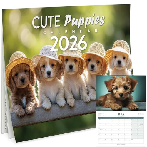 Calendar 2026 Cute Puppies – A3 Wall Calendar for Dog Lovers | 12 adorable puppy photos large monthly planner pages. Gift for dog lovers, families & animal lovers.
