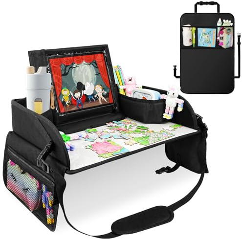 Adiwo Rückenlehnenschutz Auto Kinder und Reisetisch Auto Kinder, Rückenlehnen Schutzmatte mit Netztaschen, Reisetisch Kindersitz Spiel, Knietablett mit Zeichenbrett