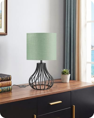 GOEBLESON Kleine Nachttischlampe, moderne Tischlampe Grün Schwarz | mit E27 4W LED Birne, Fensterbank Lampe, Industrial Landhause Tischleuchte mit Kabel, für Nachttisch, Schlafzimmer, Hotel