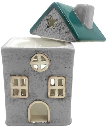 Cello Star Cottage Burner - Green Ceramic House Scented Wax Melt Fragrance Oil Burner Tealight Decorative Holder Aroma Lamp Present Home Gift for Christmas