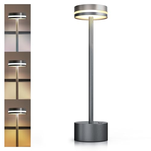 Brandson - LED Tischlampe kabellos - dimmbar – 3 Lichtmodi - großer 3600 mAh Akku – 28 SMD-LEDs – Schreibtischlampe – dezentes, modernes, platzsparendes Design