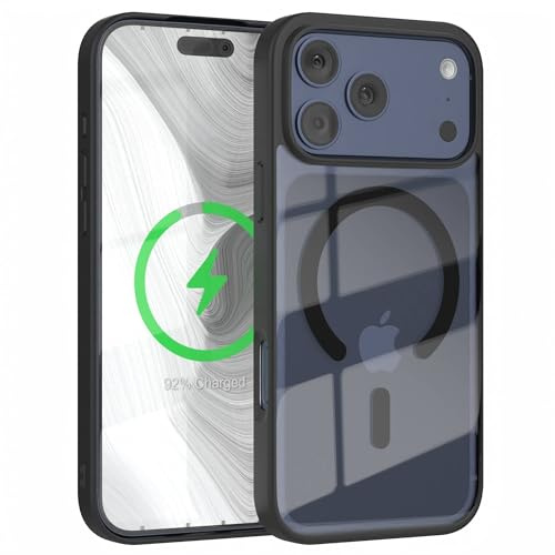 EAZY CASE Hülle für iPhone 17 Pro Max kompatibel mit Qi Charging Ultra Aufprallschutz Stoßfest und Kratzfest dünne Schutzhülle Kameraschutz Silikon Cover Clear Hybrid Handy Case Schwarz - Qi Charging