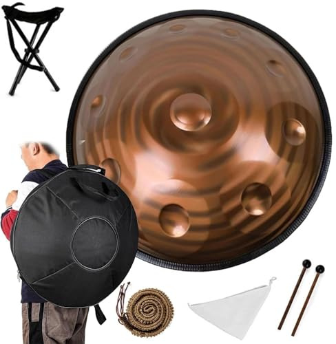 Music Handpan 22 Zoll, 432 Hz, D-Moll, 9/10/12 Töne, Handpan-Trommel Perkussionsinstrument, Stahlhandtrommel Mit Aufbewahrungstasche, Schlägel, Schnur, Ständer Für Kinder/Erwachsene(A1,10Notes)