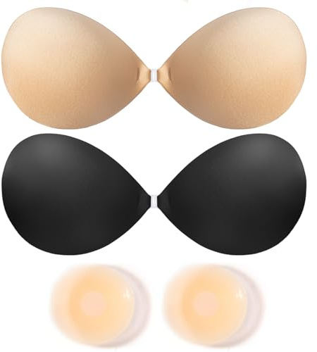 Hipidian Silicone Sticky Bra Push Up - Invisible Adhesive Bra Push Up Stick On Bras, Reusable Backless Strapless Bras for Women Dress (UK, Cup & Band, D)