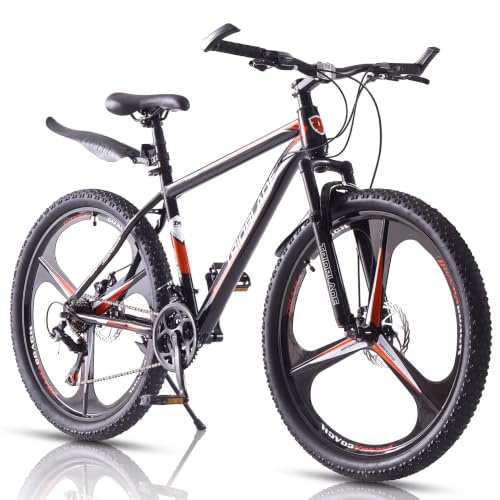 LSBIKE 24/26/27,5 Zoll Hardtail Mountainbike, 21 Gang Schaltung Antriebssystem, Outdoor MTB mit Stoßdämpfer, Scheibenbremsen,Kohlenstoffstahl Fahrrad Allterrain Mountain Bike