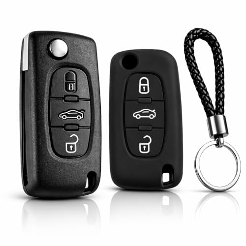Set Carcasa Mando Llave De Coche 3 Botones Compatible con Citroën C2 C3 C4 C5 C6 C8 Picasso Xsara y Peugeot 207 307 407 408 - CE0536 - Botones de Abrir,Cerrar y Maletero,con zócalo de Pila