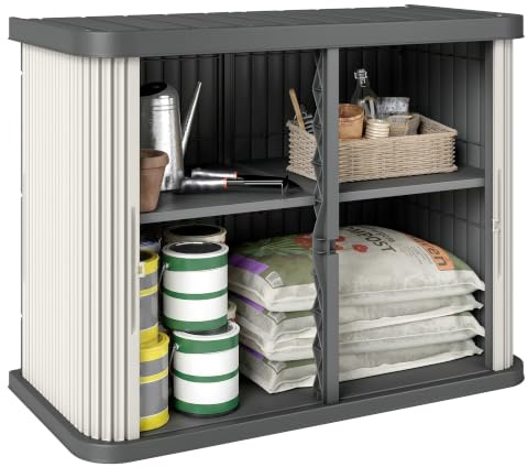 Outsunny 127 Gal. Armario exterior resistente a salpicaduras Gris&Beige