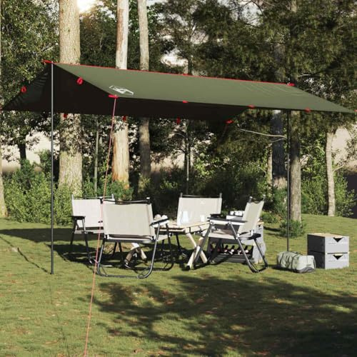 Tarp Olivgrün 506x306 cm wasserdichte Camping Plane aus 185T Polyester mit PU-Beschichtung, multifunktional als Zeltplane oder Bodenplane, leicht und tragbar für Outdoor und Trekking