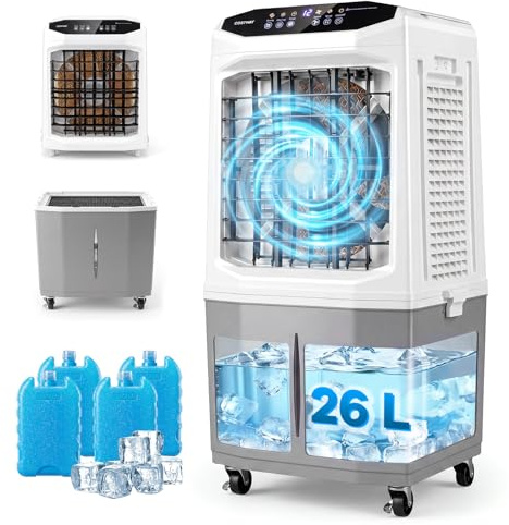 COSTWAY Luftkühler mit Wasserkühlung, mobile Klimaanlage ohne abluftschlauch leise, Kühlventilator mit Wassertank, 12H Timer, 2 Modus, Verdunstungskühler mit Rollen (45 x 33 x 88,5 cm)