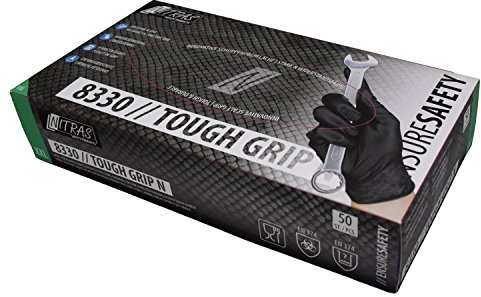 50 Stück Nitril Einmalhandschuhe mit optimierter Griffigkeit NITRAS TOUGH GRIP N (XXL, schwarz)