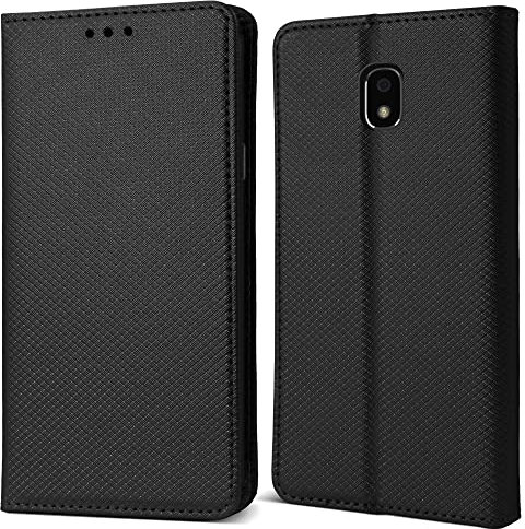Moozy Cover per Samsung J5 2017, Nero - Custodia a Libro Flip Smart Magnetica con Appoggio e Porta Carte