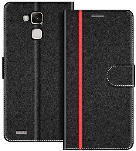 COODIO Custodia in Pelle per Huawei Mate 7, Cover a Libro Magnetica Portafoglio per Huawei Mate 7, Nero/Rosso
