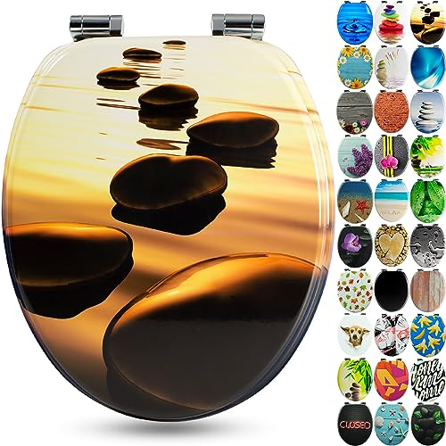 Sanfino® Premium Abattant WC en bois avec frein de chute, qualité supérieure, nombreux motifs colorés, confortable, installation facile, notice de montage incluse – „Sand Stone