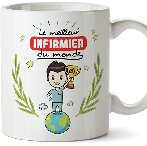 Mugffins Infirmier Tasses Originales de café et Petit-déjeuner à Donner Travailleurs Professionnels - Meilleur Infirmier du Monde - Céramique 350 ML