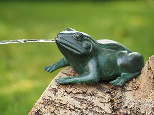Thermobrass Bronzefigur Frosch mit Wasserspeier - Teichdekoration Dekorationsfigur - 20x9x17 cm
