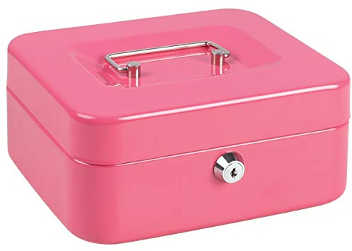 Cash Box with Money Tray, Metal Locking Money Box with Key Lock for Security, 7 4/5 x 6 4/5 x 3 3/5, Pink
