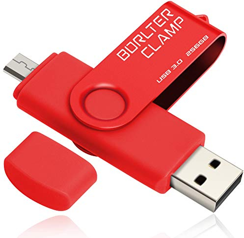 Clé USB 256 Go, 2 en 1 USB 3.0 Mémoire Stick Double Port OTG Pivotant U Disque avec Port Micro USB pour Smartphone Android, Tablette et Ordinateur (Rouge)