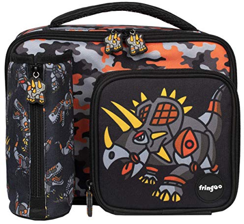 Fringoo - Large Capacity Kids Square Lunch Bag | Small Cool Bag Kids Lunchbox | Perfect As School Lunch Bag for Boys - Dinosaur Robot