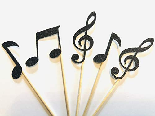 12 x Black Music Note Cupcake Toppers, Birthday Cupcake Toppers, musical theme party