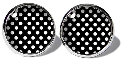 Punkte Weiss-Schwarz Ohrstecker ABOUKI Damen Mädchen Kind Kinder Edelstahl Ohrschmuck Motiv Polka Dots Rockabilly gepunktet handgefertigte Ohrringe silber-farben…
