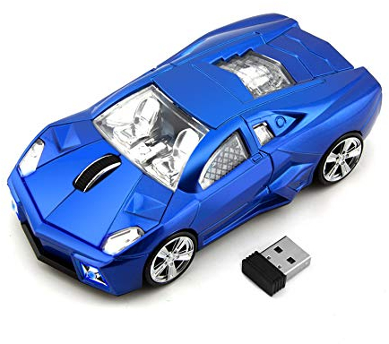 KLEIN Design CM0022 Kabellose Maus, super Sportwagen Design, 2.4 GHz Verbindung via Nano-USB-Empfänger, Optischer Sensor, Für Links- und Rechtshänder, in Farbe blau