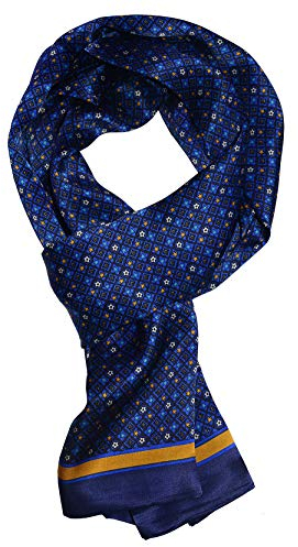 UK_Stone Halstuch Herren 100% Seide Schal Vintage Pattern Seidenschal Herrenschal, (Vintage Blumen Pattern #3 Dunkelblau)