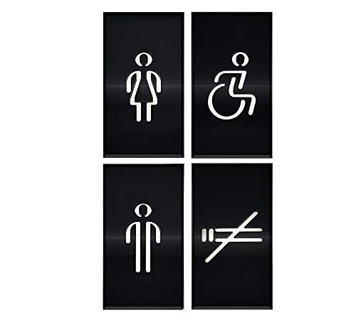DOJA Barcelona | Toilette Gäste WC Schild Aufkleber | Damen+Herren+Behinderten+Rauchen Verboten | Farbe Schwarz | 100mm Ø | Selbstklebend WC Tuerschild Toilettenschild Toiletten Aufkleber
