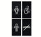 DOJA Barcelona | Cartel para Baño | Hombre + Mujer + Discapacitado + Prohibido Fumar | Color Negro |180mm x100mm | Simbolo Adhesivo WC para Puerta | Placa Pegatina para Aseo, Señal de Lavabo
