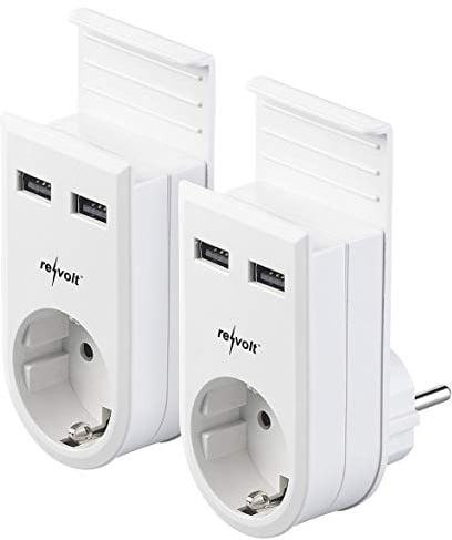 revolt Handy Ladestation: 2er-Set Steckdosen mit Doppel-USB-Netzteil & Smartphone-Ablage, 17W (USB Ladeadapter, Handy Ladestation Steckdose, Steckdosenleiste)