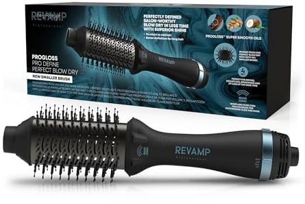 REVAMP Pro Define Perfect Blow Dry Hair Brush, Hot Air Styler - 4 in 1 Hair Dryer Brush for Drying, Detangling, Smoothing and Styling - Volumising Blowdry Hairbrush with Progloss Super Shine Oils